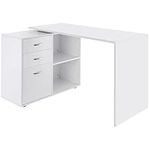 HOMCOM L-Shaped Computer Desk, 2 Shaped Corner Desk with Drawers, File Cabinet and Storage Shelves, Home Office Desk, White