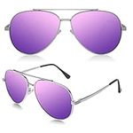 Aviator Sunglasses for Men and Women, Polarized Sun Glasses, Premium Mirrored Sunglasses with Classic Pilot Style and UV Protection (Silver/Purple)