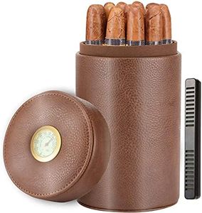 Scotte Cigar humidor case/jar,Leather Cedar Wood Cigar Canister Portable for 12-16 Cigar (Brown)