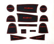 Car Drome Door Cup Mats | Compatible with Ford Ecosports for Model Year from 2018 to 2021 | All New Decorative Sporty Interior Car Accessories | Set of 13 Pieces | Red Trim