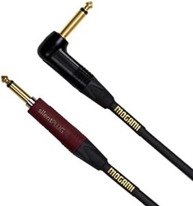 Mogami Gold INST Silent S-18R Guitar Instrument Cable, 1/4" TS Male Plugs, Gold Contacts, Straight silentPLUG to Right Angle Connectors, 18 Foot