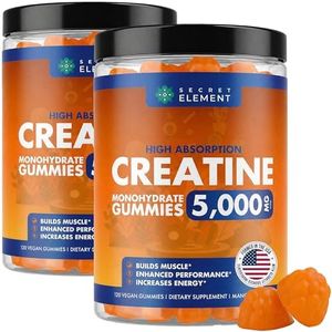 Secret Element Creatine Monohydrate Gummies 5000 mg per Serving, Sugar Free Vegan Gummies, Non-GMO, Creatine Chews for Women & Men, 30 Servings, 120 Gummies, Mango Flavor, Pack of 2