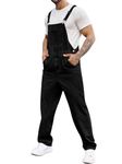Runcati Men's Denim Bib Overall Jean Romper Trousers Adjustable Strap Workwear Slim Fit Jumpsuit, Black, L