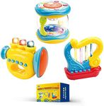 Baby Music Set of 3 Piano Guitar Bongo Drum. Music Learning Education for Ages 9 Months to 4 Years. Small Portable Size for Baby Hands. (1 Set: Piano, Guitar & Bongo Drum)