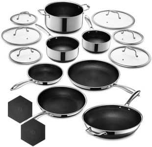 HexClad Hybrid Nonstick 15-Piece Cookware Set, 12" Wok, 8", 10", and 12" Pans with Lids, 2, 3, and 8Qt Pots with Lids, and 2 Silicone Trivets, Stay-Cool Handles, Dishwasher and Oven-Safe