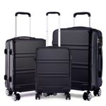 Kono Fashion Luggage Set of 3 PCS Lightweight ABS Hard Shell Trolley Travel Case with TSA Combination Lock and 4 Spinner Wheels 20" 24" 28" Suitcase 2 Year Warranty Durable(3 Pcs Set, Black)