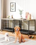 Dog Crate Furniture, 2024 New Furniture Style Dog Crate with Removable Tray and Wheels, Heavy-Duty Double-Doors Dog Cage End Table, 27.2" Wooden Dog Kennel, Indoor Dog House for Large Dogs, Grey