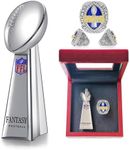 LANGE HOME Fantasy Football Trophy&Fantasy Football Ring with High-Grade Wooden Box - Chrome Replica Championship Trophy - First Place Winner Award for League