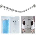 Sikaiqi Stretchable 304 Stainless L Shaped Bathroom Bathtub Corner Shower Curtain Rod Rack (70-100x70-100cm), Drill Free Install, for Bathroom, Clothing Store, Private Space