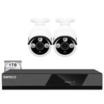 SANSCO POE CCTV Security Camera System with 1TB Hard Drive, 8CH H.265 NVR + (2) 8MP 4K Outdoor IP Cameras (Built-in Mic, AI Human Face Detection, Night Vision, Remote Access)-White Cam