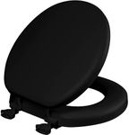 Mayfair Padded Toilet Seat, Cushioned Soft Vinyl over Wood Core Seat, Secure Hinges, Easy Clean, Round, Black