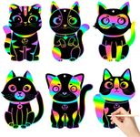 CY2SIDE 60PCS Cat Animal Rainbow Color Scratch Bookmarks for Kids, DIY Cat Rainbow Color Scratch Craft Kit Birthday Party Decors, Catling Pet Magic Art Rainbow Color Craft Kit for Birthday Party Favor