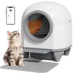 GUNJI Self Cleaning Litter Box, 90L Automatic Cat Litter Box for Multiple Cats, App Control-No Scoop, Large Kitty Box with Safety Protection, Includes Mat, 1 Garbage Bags (Gray)