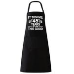 LAMIVEENLA Funny Apron for Men Adjustable - 45th Birthday Gifts for Women Men Chef Apron Black Kitchen Apron Gifts for Dad Him Husband Grandpa Cooking Apron Mens Apron