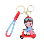 ginoya brothers Cartoon Characters Keychain for Girls Boys, Cute Silicon Keychains Accessories Keyring Key Purse Backpack Car Charms for Kids Gifts. (SCOOTY GIRL BLUE)