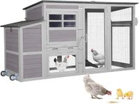 Aivituvin Chicken Coop Mobile, Chicken House with Wheels, Wooden Hen House Poultry Cage with Nest Box and Large Run (Grey, AIR31)