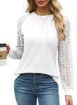 Aokosor Long Sleeve Tops Women Tops for Women UK Plain Crew Neck Pleated Shirt Loose Casual Blouse for Women Tunic Shirt Ladies Jumpers Size 10-12 White