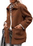 PRETTYGARDEN Women's Winter Faux Fur Coats Long Sleeve Lapel Button Down Pockets Fleece Sherpa Jacket Casual Trendy Outerwear (Brown,XX-Large)