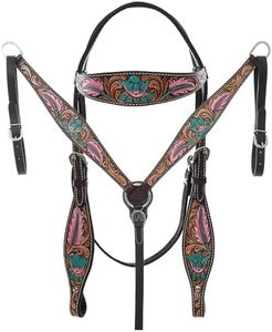 HILASON Western Horse Headstall Breast Collar Tack American Leather Dark Brown Harness | Headstall for Horses | Horse Headstall and Breast Collar | Horse Breast Collar