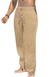 MakingDa Linen Trousers Mens Pockets Summer Casual Light Drawstring Elasticated Waist Yoga Lounge Pants Slacks Relaxed Loose Fit Straight Wide Leg Beach Breathable Pyjama Bottoms Khaki 34 3XL