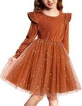 Arshiner Brown Dress Girls Velvet Tulle Tutu Fall Long Sleeve Casual Outfit Brown Sequin Size 6