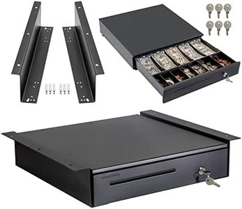 Volcora Cash Register Drawer with Under Counter Mounting Metal Bracket - 16" Black Cash Drawer for POS, 5 Bill 6 Coin Cash Tray, Removable Coin Compartment, 24V RJ11/RJ12 Key-Lock, Media Slot