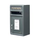 Assorted Collections Wall Mounted Post Box Classic Large Letter Box Lockable With 2 Keys, Heavy Duty Cast Iron Weatherproof Mailbox Easy To Install Keep ‎24x17x 44 cm, 11.8 kg (Grey)