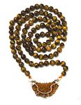 Divya Shakti Siddha Tiger Eye Stone mala 6 mm Empowered with Ek Mukhi Rudraksh Silver Pendant for Men and Women