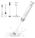 Maestri House Rechargeable Milk Frother with 3 Heads, Handheld Electric Foam Maker Waterproof Detachable Stainless Steel Whisk Drink Mixer Foamer with Stand for Lattes, Cappuccino, Egg