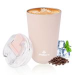 Philorn Pink Coffee Tumbler - 12 OZ Insulated Coffee Mug with Lid, Leak Proof Thermo Cup for Hot and Iced Drinks, Stainless Steel Vacuum Pink Cup with Double Wall