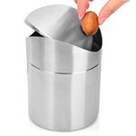 Mini Trash Can with Lid, Brushed Stainless Steel Small Tiny Mini Trash Bin Can, Mini Countertop Trash Cans for Desk Office Car Kitchen, Swing Top Trash Bin 1.5 L/0.40 Gal (Sliver)