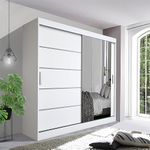 Track-D Stylish Bedroom Sliding Wardrobe- Ample Storage Space and Sleek Design comes in White/Grey/Black/Oak and Width 120cm/150cm/180cm/203cm/250cm (White, 150cm)