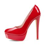 GENSHUO Red High Heels Pumps Closed Toe Platform Heels Stilettos for Women Sexy Slip On Dress Party Wedding Prom Pumps Shoes RD-7