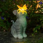 Kyoryuger Solar Garden Cat Statue with Butterfly Lights Outdoor Decor Cat Gifts for Women Mom Grandma Birthday Gifts Cat Figurine for Cat Lovers Cat Decor for Lawn Yard,Lawn,Patio