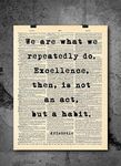 Aristotle - Excellence Is A Habit Quote - Dictionary Art Print - Vintage Dictionary Print 8x10 inch Home Vintage Art Wall Art for Home Wall For Living Room Bedroom Office Print Only - D170