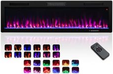 ORALNER 60'' Ultra-Thin Linear Electric Fireplace, Wall Mounted and Recessed Heater with 12 Adjustable Colors, 5-Level Brightness, Remote Control & 8H Timer, Crystal, Black, 750W/1500W (60 INCHES)