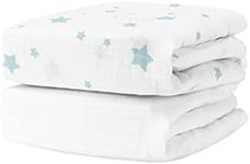 Newton Baby Organic Fitted Crib Sheets (2-Pack) - 100% Breathable and Ultra-Soft, 100% Organic Muslin Cotton, Stardust in Moonstone Mist & Solid White, Fits Standard Cribs