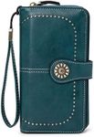 Women's PU Leather Wallet - RFID Blocking Credit Card Holder with Large Capacity and Wristlet, Green