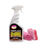 Quick N Brite Fireplace Glass Cleaner with Cloth, Sponge, and Spray, 24 Ounces