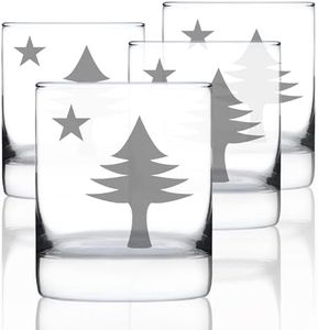 Bevvee Old Maine Flag - Whiskey Rocks Glasses - Set of 4 - Original 1901 State of Maine Flag Gifts for Women & Men Mainers - 10.25 Ounce