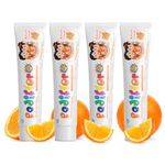 PEDIFLOR Kidz Doctor Recommended Anti-Cavity Protection Toothpaste | Orange Flavour | Combo Pack of 4 (70g Each) | Fluoride Toothpaste for Children with Xylitol | Fights Tooth Decay | Vegan-Friendly