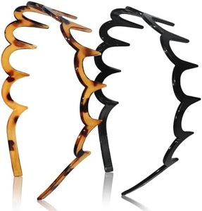 TOSEFES 2025 Zigzag Headbands for Women, 2-Pack U-Shaped Hair Comb Headbands, Non-Slip Slick-Back Hair Accessories, Black & Tortoise Recycled Plastic, Teeth Hairband for Everyday Styling & Workout