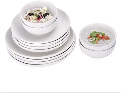 LIBKEN White Plates and Bowls Sets - Heavy Duty Ceramic for Fine and Casual - Elegant White Dinnerware Set for 12 with Unique Durable Design - Ideal for Home and Restaurant Use - White Dish Set