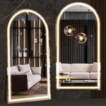 CASSILANDO 180 x 80 cm Arched Full Length Mirror, LED Floor Mirror with Light, Dressing Mirror, Vanity Mirror for Bedroom, Dimming & 3 Colour Modes (White)