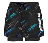 Swimming Beach Shorts 2 in 1 Quick Dry Swim Trunks Costume-Stylish Holiday Wear with Tighty Attached Big Zipper Pockets Swim Suit (28-30, Black/Green)