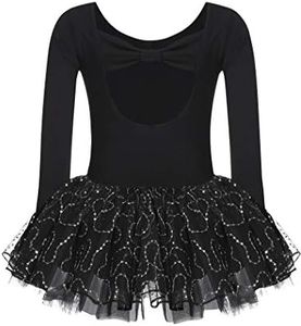 Zaclotre Girls Ballet Long Sleeve Leotards with Tutu Skirt for Dance Black Size 6-7
