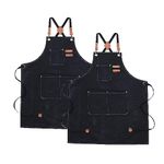 Chef Apron for women men,Adjustable Canvas Apron with Large Pockets,Crossback,Waterproof Cooking Chef Apron for ketchen(Black 2 pieces)