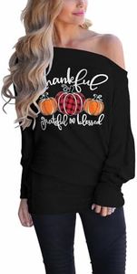 Lacozy Off The Shoulder Tops for Women Halloween Sweatshirts Long Sleeve Graphic Tee Shirts Batwing Oversized Tunic Black M
