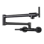 WOWOW Black Pot Filler Faucet for Hot and Cold Water Folding Kitchen Faucet Wall Mount Commercial Restaurant Faucet Lead-Free Faucets 2 Handle 2 Hole Double Joint Swing Arm Kitchen Faucet