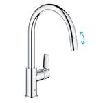 GROHE Start Edge QuickFix – 1 Lever Kitchen Sink Mixer Tap with Pull-Out Function (High C-spout, 360° Swivel Area, 28 mm Ceramic Cartridge, Tail 3/8 Inch, High Pressure), Size 357 mm, Chrome, 30536000